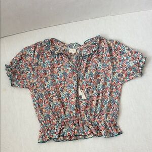 Melloday Micro Floral Short Sleeve Cottagecore Peplum Top Large